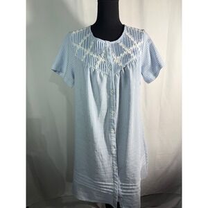 Avier Seersucker Nightgown Women's Small Striped‎ Button Front Short Sleeve